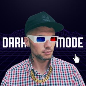 strony dark mode - człowiek z okularami 3d